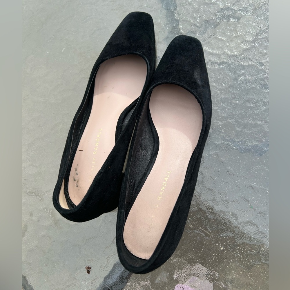 Loeffler Randall Nerine 8 black velvet suede block pump low heels office…